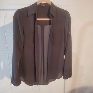 Express women's dark gray sheer xs long sleeve button up